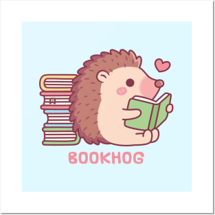 Cute Hedgehog Reading A Book, Bookhog Pun Funny Posters and Art